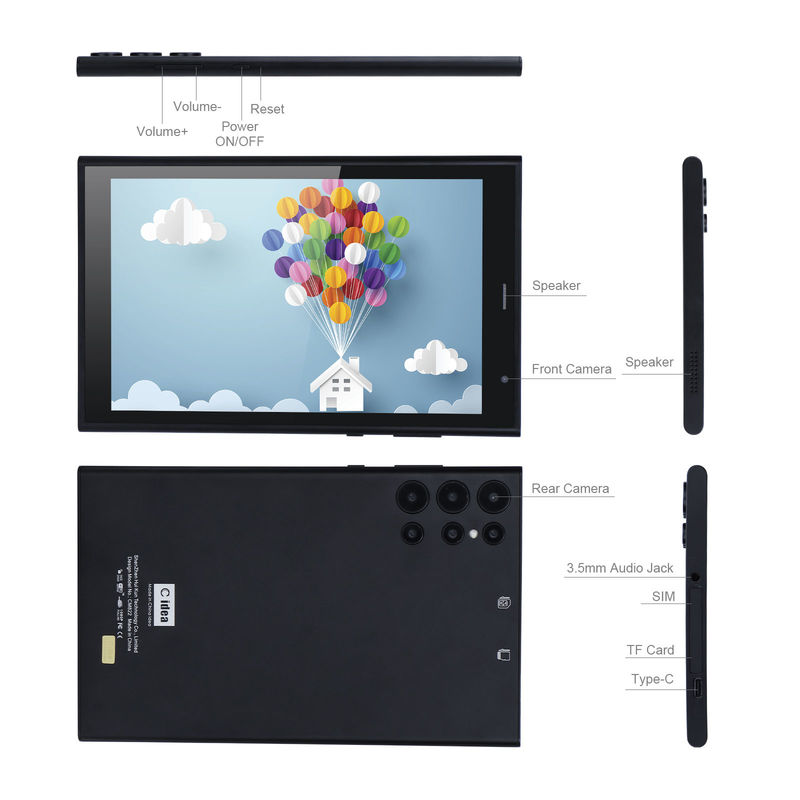 C idea 8 inci Android Tablet PC 8GB RAM 512GB ROM Quad Core 800*1280 HD Tablet dengan WIFI/SIM Card CM822 (Hitam)