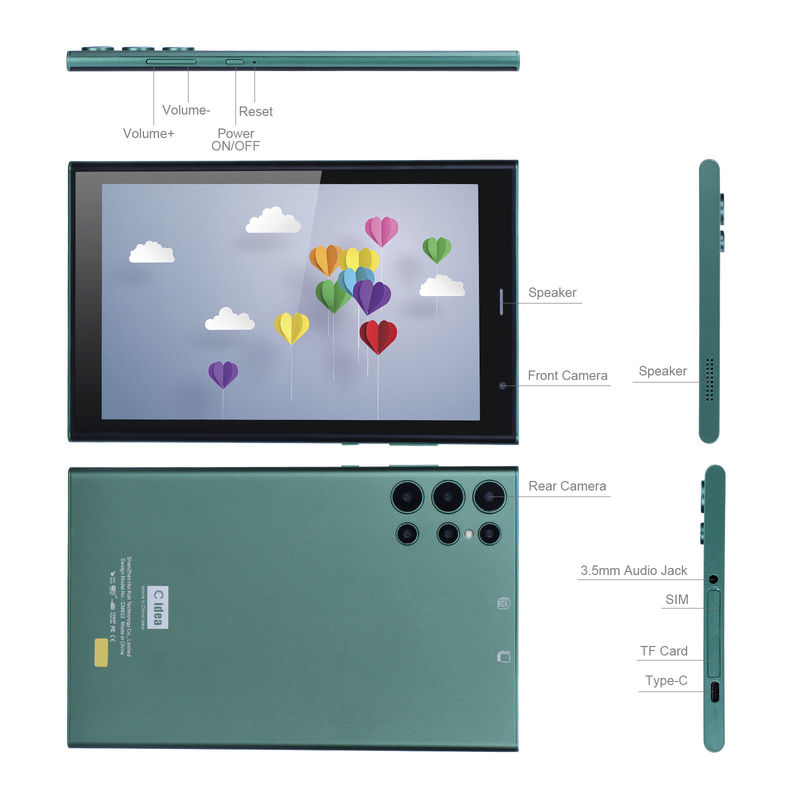C idea 8 Inch Smart Tablet PC Dengan Case Shockproof 128GB ROM 800x1280 IPS Layar Sentuh Untuk Membaca Hijau CM822