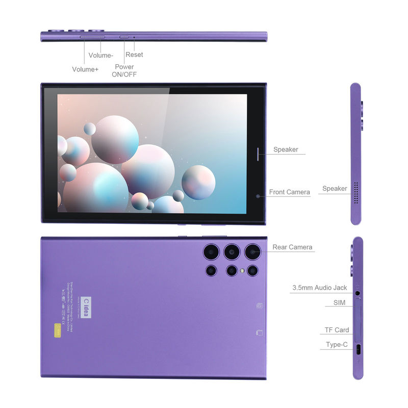 C Idea Portable 8 Inch Tablet PC With Case 5000mAh Baterai Hidup Kamera Dual 5MP+8MP Sim Card Slot Ungu