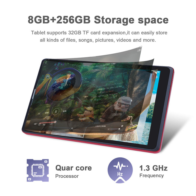 C idea Android 8 Inch Tablet PC 256GB Storage Kapasitas Besar 5MP+8MP Kamera 8000mAh Baterai Hidup Bacaan CM835 Merah