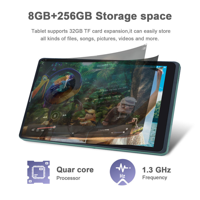 C ide Sim Dukungan Tablet Hijau PC 8GB RAM 256GB ROM 800x1280 IPS Tablet HD Screen Display Dengan Case CM835
