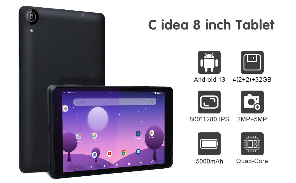 C idea Youth 8 Inch Tablet Android 13 dengan Blue Light Screen, WiFi, 32GB + 64GB, 800*1280 IPS incell CM826