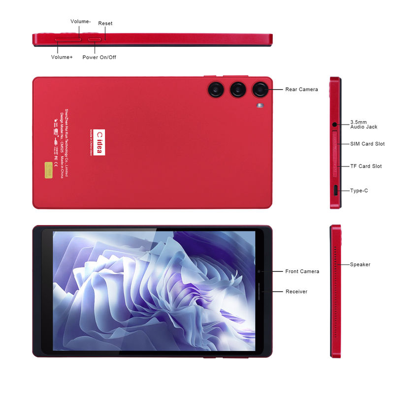 C Idea 7 Inch Tablet 6GB RAM 128GB ROM Dengan SIM Android Tablet PC Untuk Siswa CM525 Merah