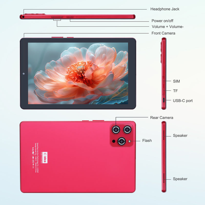 C idea 9 inci Android 12 Tablet 8GB RAM 512GB ROM 5MP + 8MP Dual Camera WIFI Tablet dengan SIM CM915 (Merah)