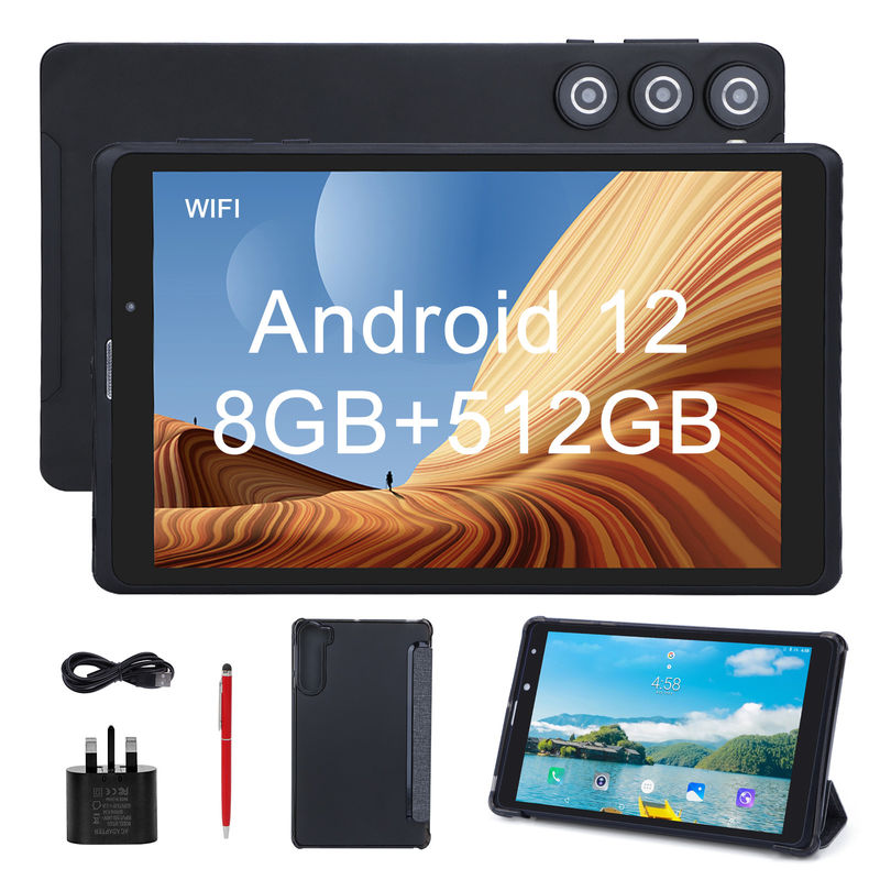 C idea 8 inci Android Tablet Pc Produsen dengan Android 12 Quad Core 8GB+512GB Storage IPS HD Display CM835 ((hitam)