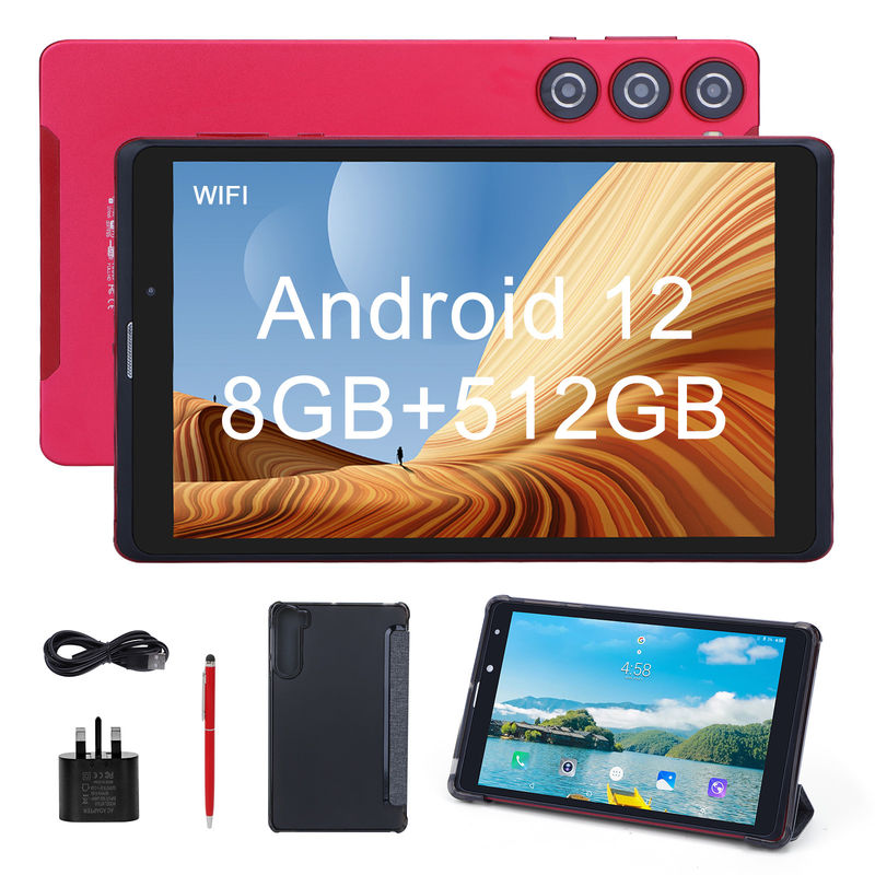 C idea 8 inci Android Tablet Pc Produsen dengan Android 12 Quad Core 8GB+512GB Storage IPS HD Display CM835(merah)