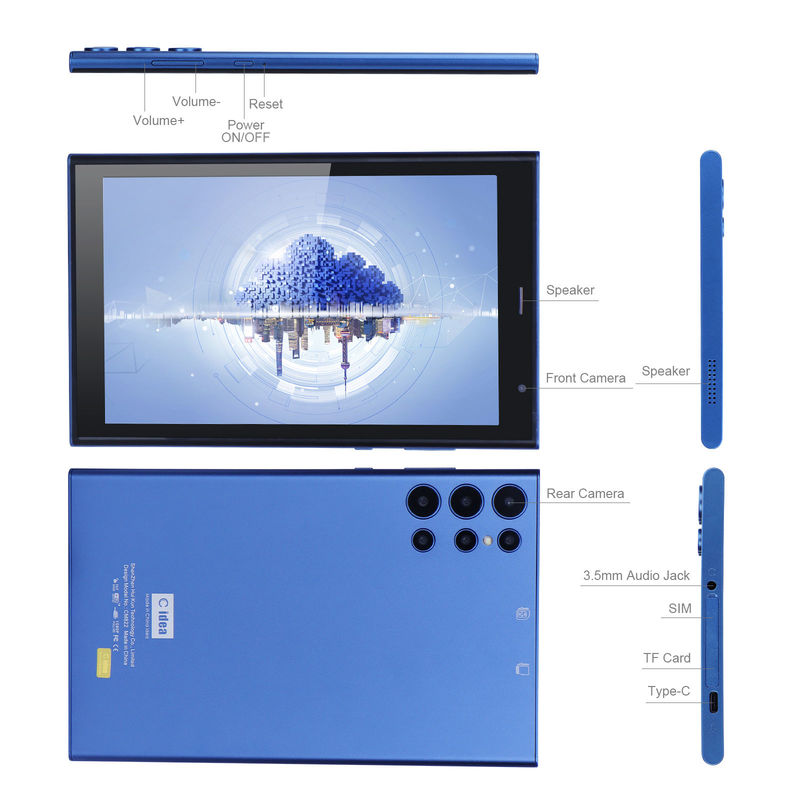 C idea 8 inci Android Tablet PC 8GB RAM 512GB ROM Quad Core 800*1280 HD Tablet dengan WIFI/SIM Card CM822 (biru)