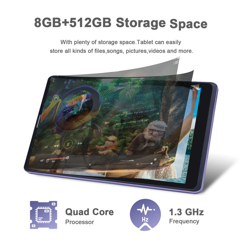 C idea 8 inci Android Tablet Pc Produsen dengan Android 12 Quad Core 8GB+512GB Storage IPS HD Display CM835 (( ungu)