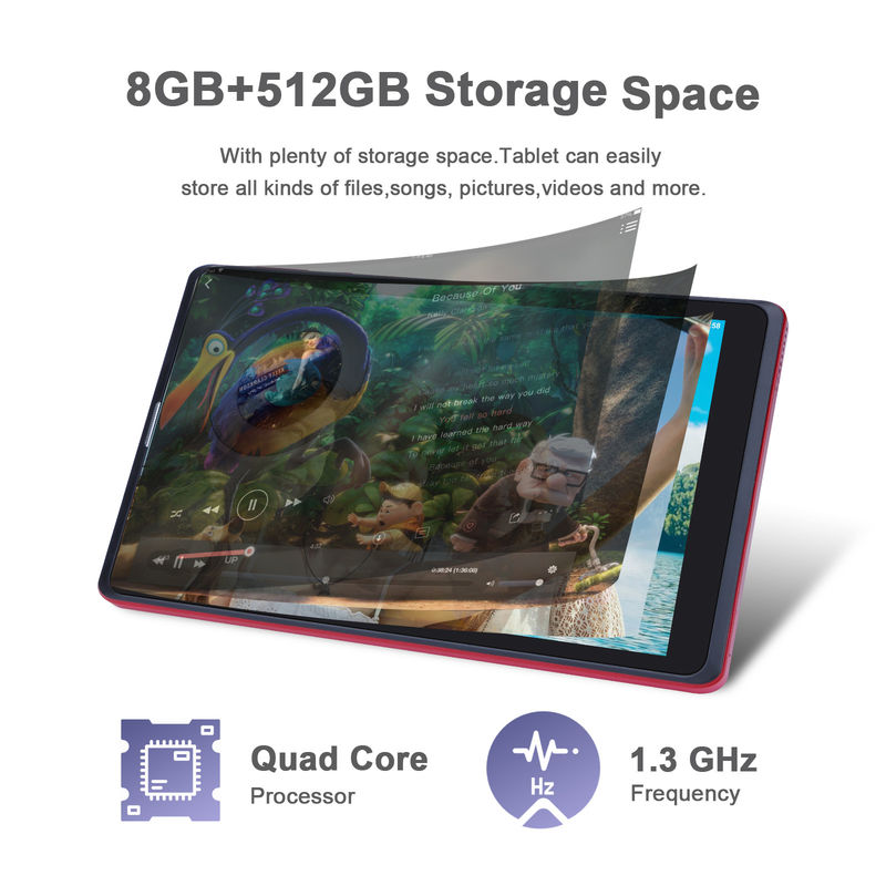 C idea 8 inci Android Tablet Pc Produsen dengan Android 12 Quad Core 8GB+512GB Storage IPS HD Display CM835(merah)