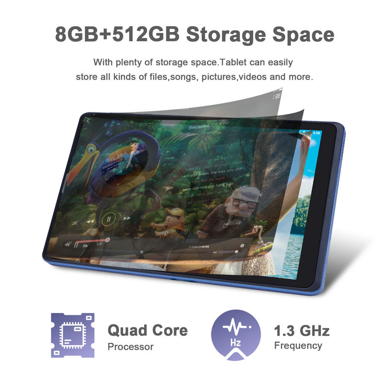 C idea 8 inci Android Tablet Pc Produsen dengan Android 12 Quad Core 8GB+512GB Storage IPS HD Display CM835 ((biru)