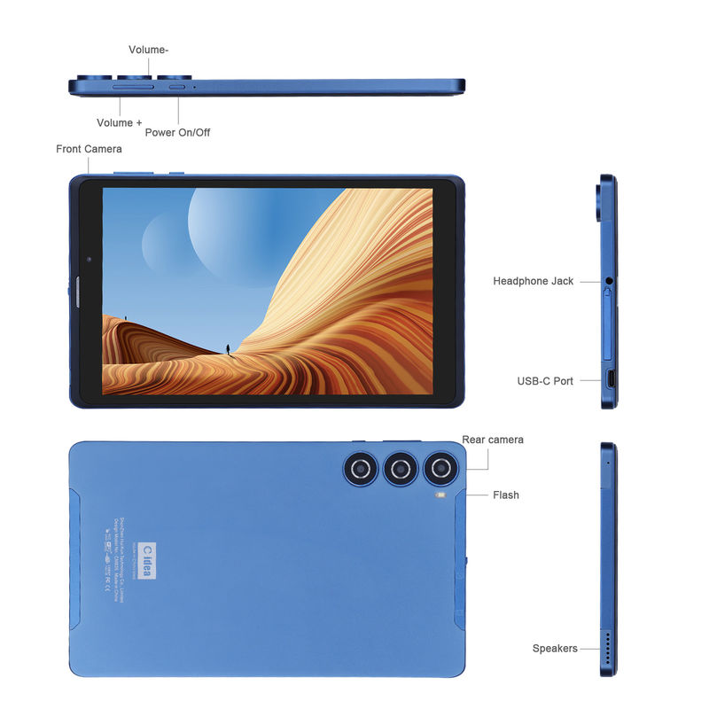 C idea 8 inci Android Tablet Pc Produsen dengan Android 12 Quad Core 8GB+512GB Storage IPS HD Display CM835 ((biru)