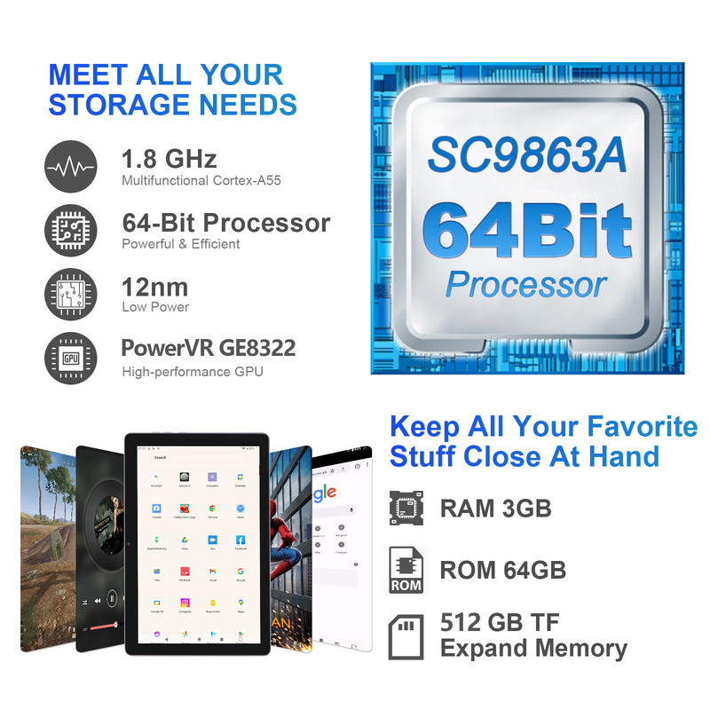 C ide 3GB RAM 64GB ROM 10 Inch Android Tablet PC 512GB Expand HD IPS Tampilan CM9000 Ruang Abu-abu