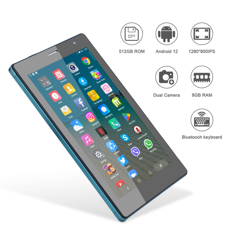 C idea 7 Inci Android Smart Tablet 8+512GB Quad Core WiFi Tablet HD Touch Screen CM513 ((biru)
