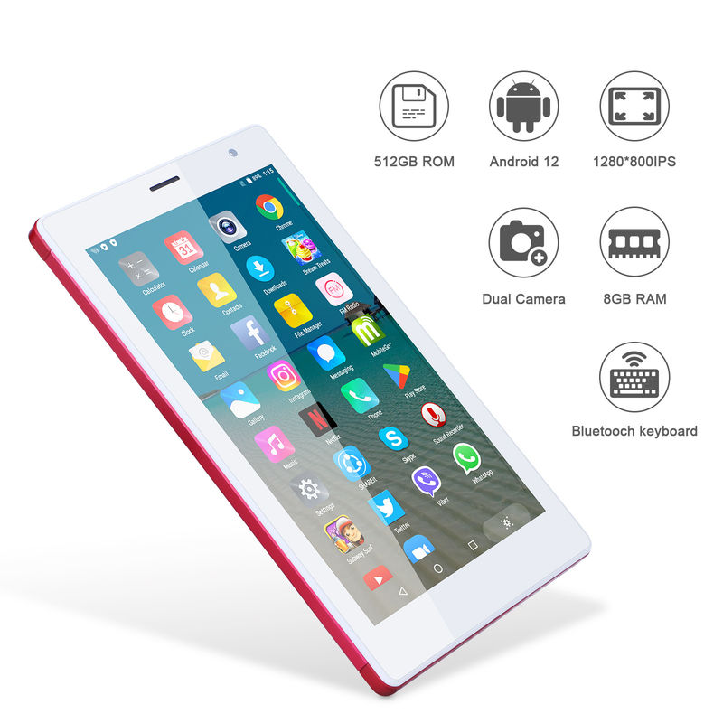 C idea 7 Inci Android Smart Tablet 8+512GB Quad Core WiFi Tablet HD Touch Screen CM513 ((Merah)