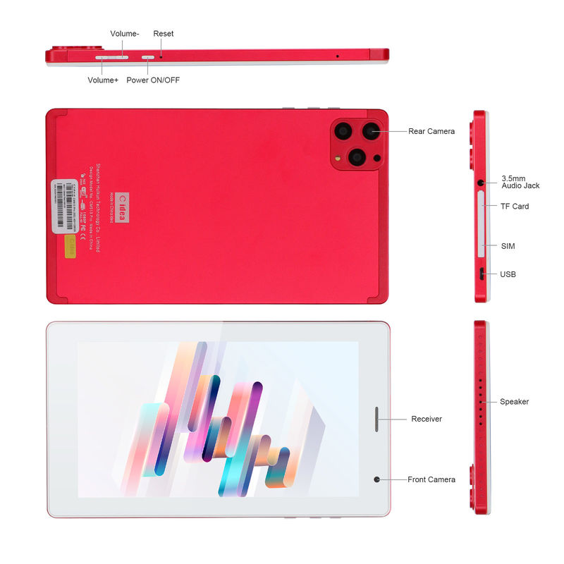 C idea 7 Inci Android Smart Tablet 8+512GB Quad Core WiFi Tablet HD Touch Screen CM513 ((Merah)