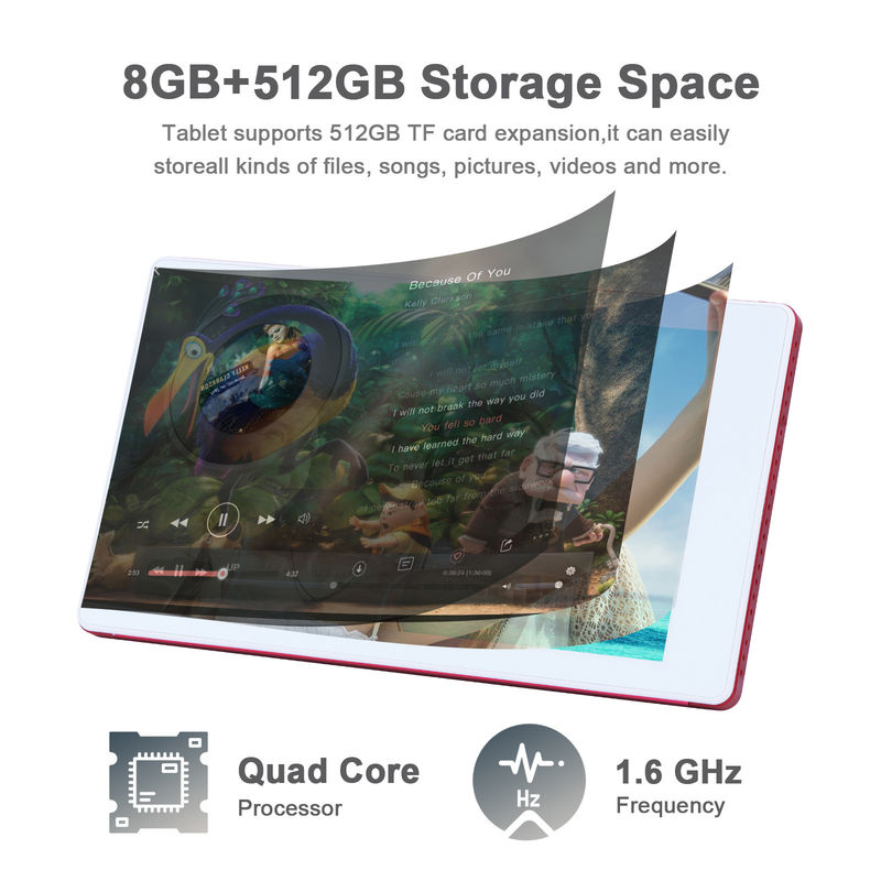 C idea 7 Inci Android Smart Tablet 8+512GB Quad Core WiFi Tablet HD Touch Screen CM513 ((Merah)