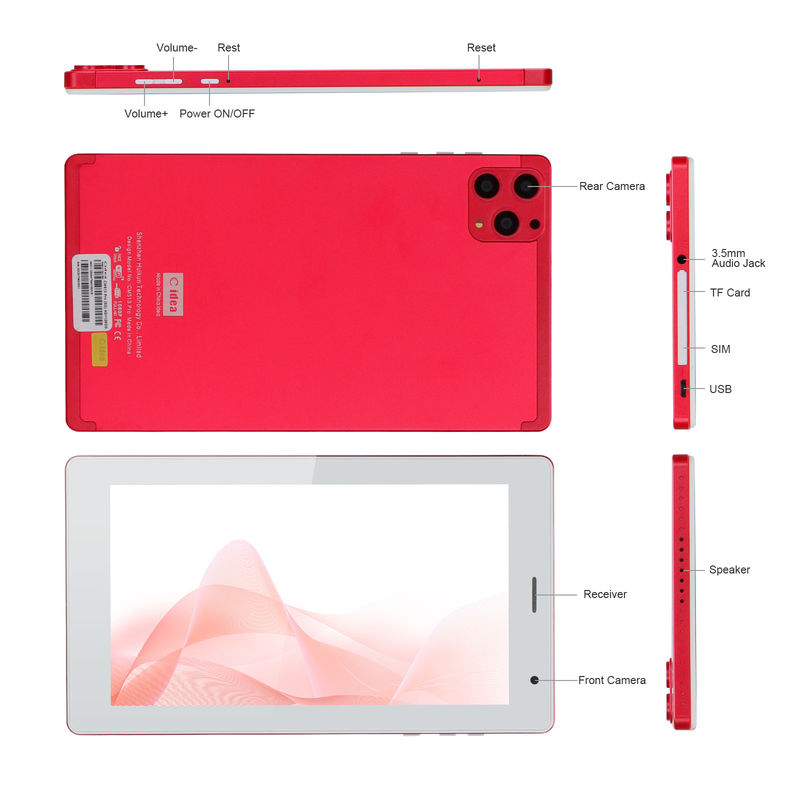 C idea 7 Inch Tablet PC 8GB RAM 512GB ROM Quad Core Processor Dual Camera WiFi/BT untuk Remaja dengan Case CM513 (merah)