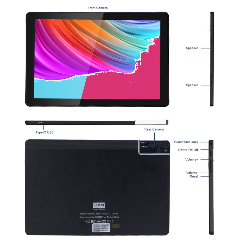 C idea 800x1280 IPS 10 Inch Tablet PC Dengan Case 256GB ROM Quad Core Dual 5MP+8MP Kamera HD IPS Tampilan CM7000 Hitam
