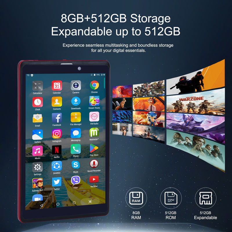 C idea 8 inci Android 12 Tablet 8GB RAM 512GB ROM 8000mAh Baterai 5+8MP Kamera untuk Mahasiswa dengan Dukungan SIM CM818-merah