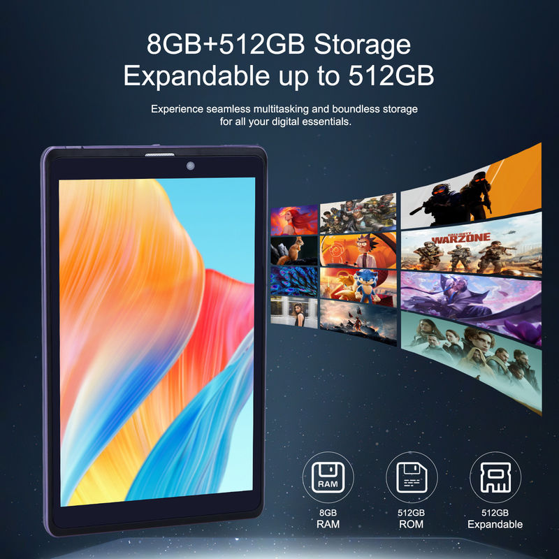C Idea Portable 8 In Android Tablet PC 8GB RAM 512 GB Android 12 Tablet IPS HD Display Quad Core CM818-Purple