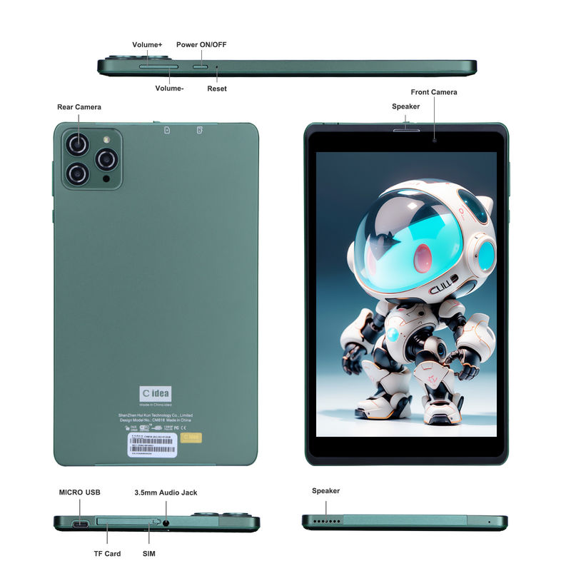 C idea Portable 8 Inch Android Tablet PC Dengan Android 12 Quad Core CPU 8GB RAM 512GB Storage IPS HD Display CM818-Green