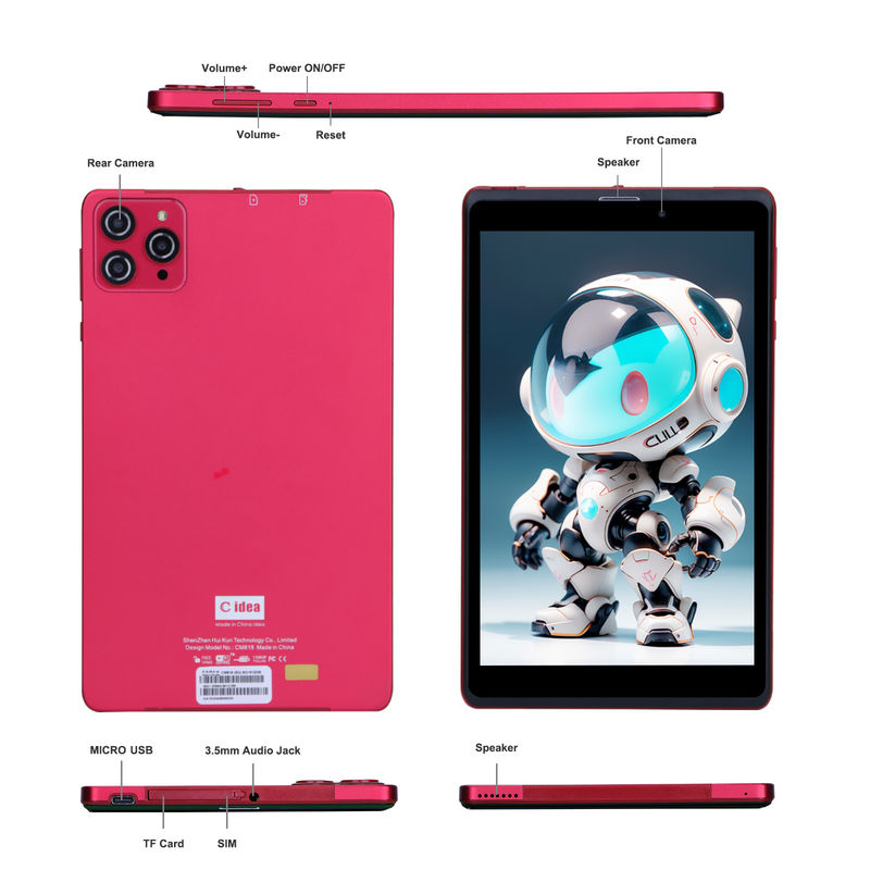 C idea 8 inci Android 12 Tablet 8GB RAM 512GB ROM 8000mAh Baterai 5+8MP Kamera untuk Remaja dengan Dukungan SIM CM818-merah