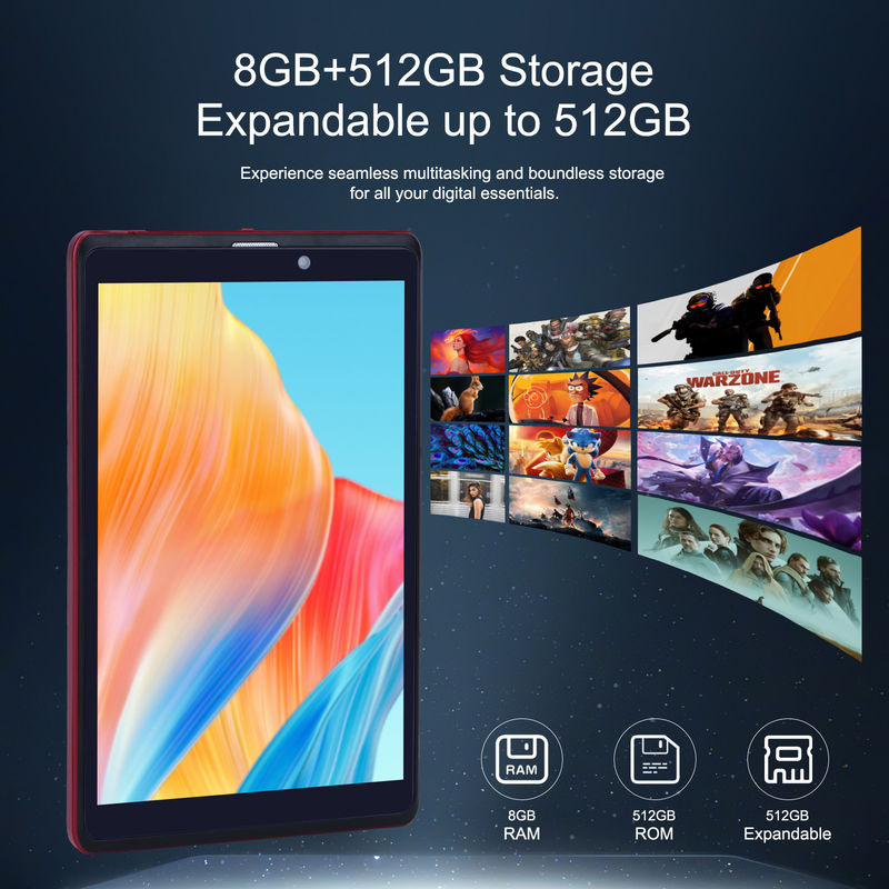 C idea 8 inci Android 12 Tablet 8GB RAM 512GB ROM 8000mAh Baterai 5+8MP Kamera untuk Remaja dengan Dukungan SIM CM818-merah