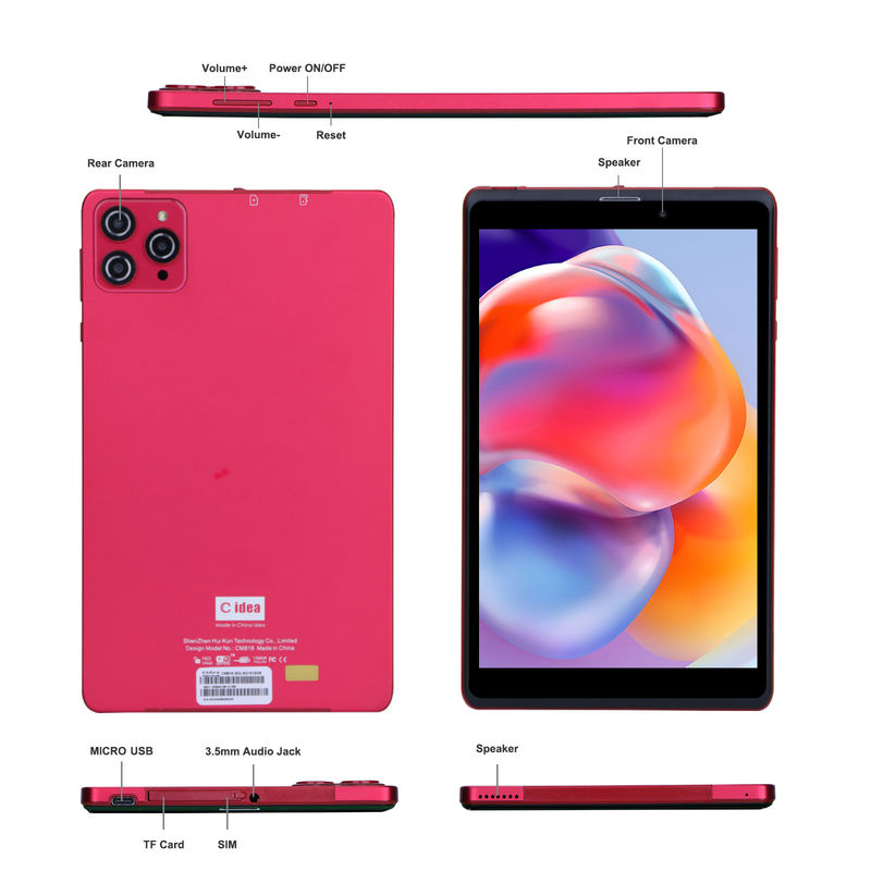 C idea 8 inci Android 12 Tablet 8GB RAM 512GB ROM 8000mAh Baterai 5+8MP Kamera untuk Mahasiswa dengan Dukungan SIM CM818-merah