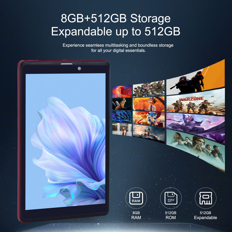 C idea 8 inci Android 12 Tablet 8GB RAM 512GB ROM 8000mAh Baterai 5+8MP Kamera untuk Mahasiswa dengan Dukungan SIM CM818-merah