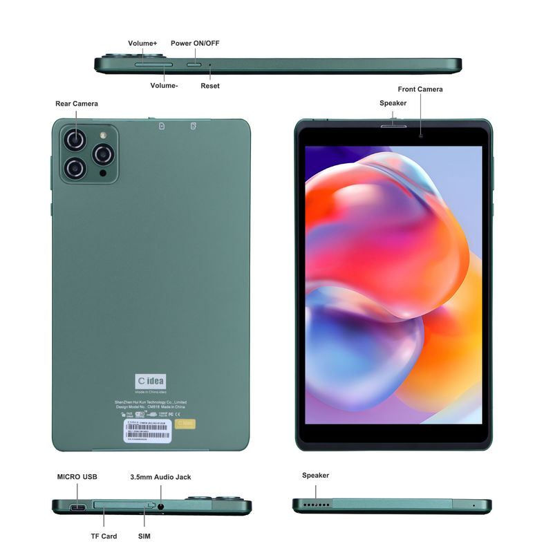 C idea 8 Inch Android Tablet PC Dengan Android 12 OS Quad Core CPU 8GB RAM 512GB Storage IPS HD Display CM818-Green