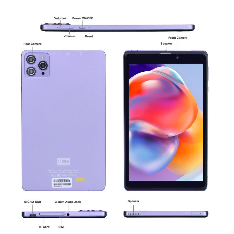 C Idea Portable 8 In Android Tablet PC 8GB RAM 512 GB Android 12 Tablet IPS HD Display Quad Core CM818-Purple