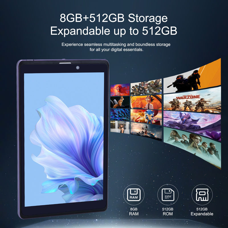 C Idea Portable 8 In Android Tablet PC 8GB RAM 512 GB Android 12 Tablet IPS HD Display Quad Core CM818-Purple