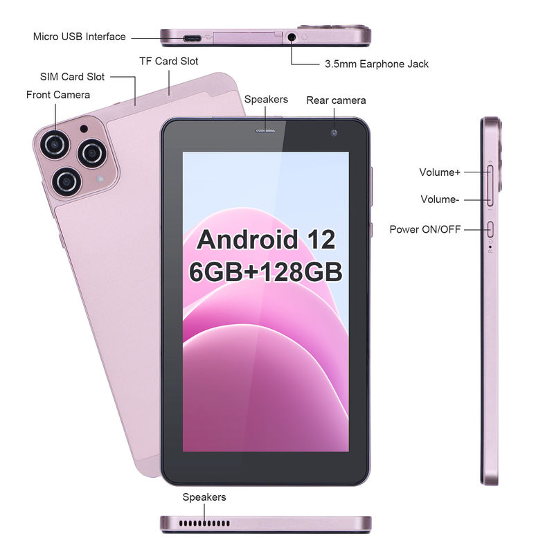 C idea 7 Inch Android Smart Tablet 6+128GB Quad Core WiFi Tablet HD Touch Screen untuk Remaja CM515 ((Pink)
