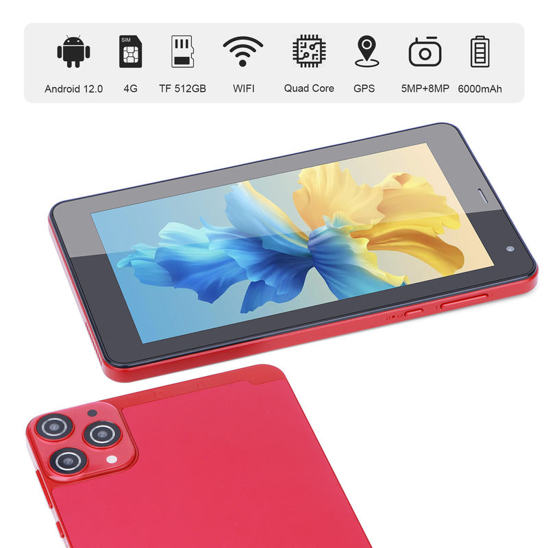 C Idea WiFi 5G Tablet 7 Inch Tablet 6+128GB Quad Core Touch Screen Untuk Pendidikan CM515 ((Merah)