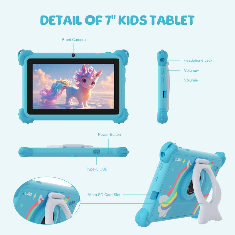 C Idea Android 12 Smart Kidspad 7 Inch Kids Tablet Usia 3-7 Dengan Kamera Dual CM88