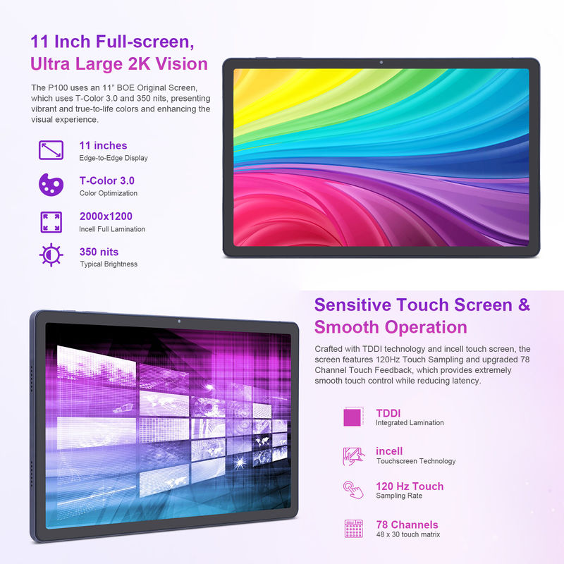 C idea Android 13 Dual Camera 5MP+13MP Dengan 1200*2000 2K Screen 11 Inch Tablet PC P100