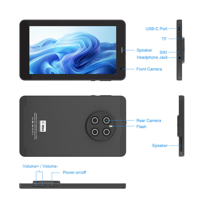C Idea Android 13 Tablet 512GB Dengan SIM 7 Inch Tablet PC Untuk Siswa CM518 Pro Hitam