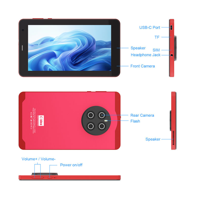 C Idea Android 13 Tablet Dengan SIM Wifi Tablet Layar Sentuh 7 Inci Untuk Siswa CM518 Pro Merah