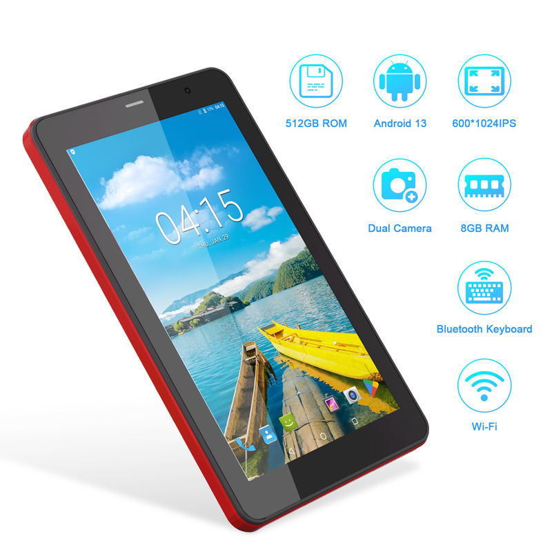 C Idea Android 13 Tablet Dengan SIM Wifi Tablet Layar Sentuh 7 Inci Untuk Siswa CM518 Pro Merah