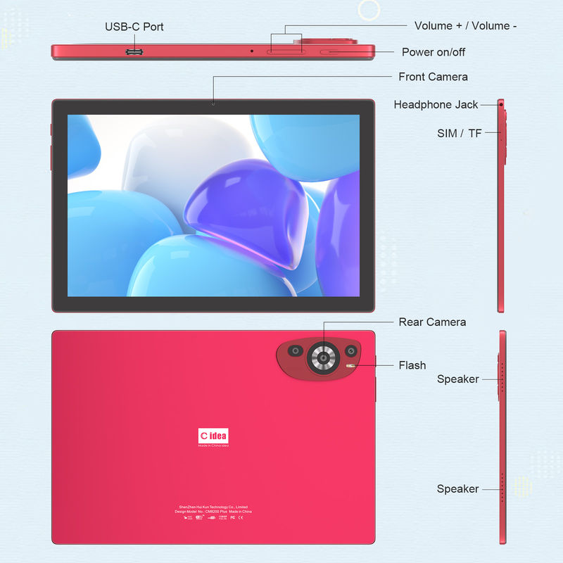 C Idea 10.1 Inch Android 14 Smart Tablet Pc Dengan Dukungan Sim Untuk Remaja CM8200Plus merah