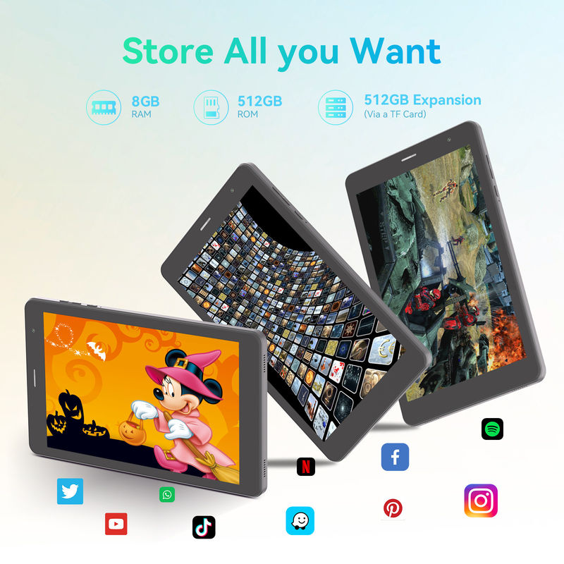 C Idea ODM 8 Inch 8+512gb 8000mah 5+8MP Dual Camera Android Tablet Pc Dengan Sim Untuk Siswa CM828 Hitam