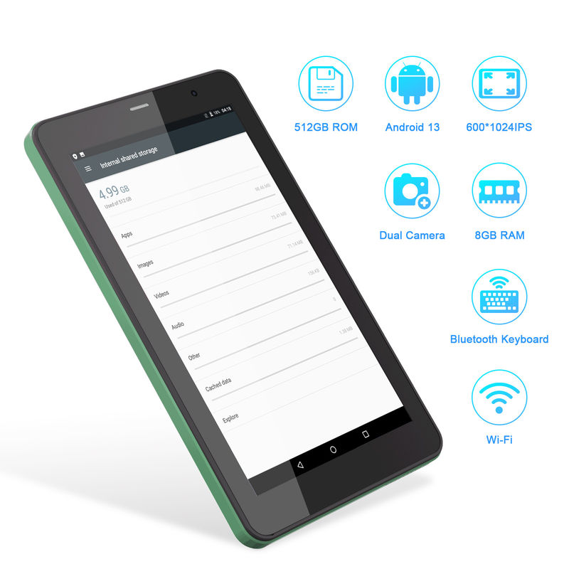 C Idea 7 Inch Tablet Pc Android 13, 8+512gb dengan Sim-kompatibel Smart Tablet Untuk Siswa   CM518pro Hijau