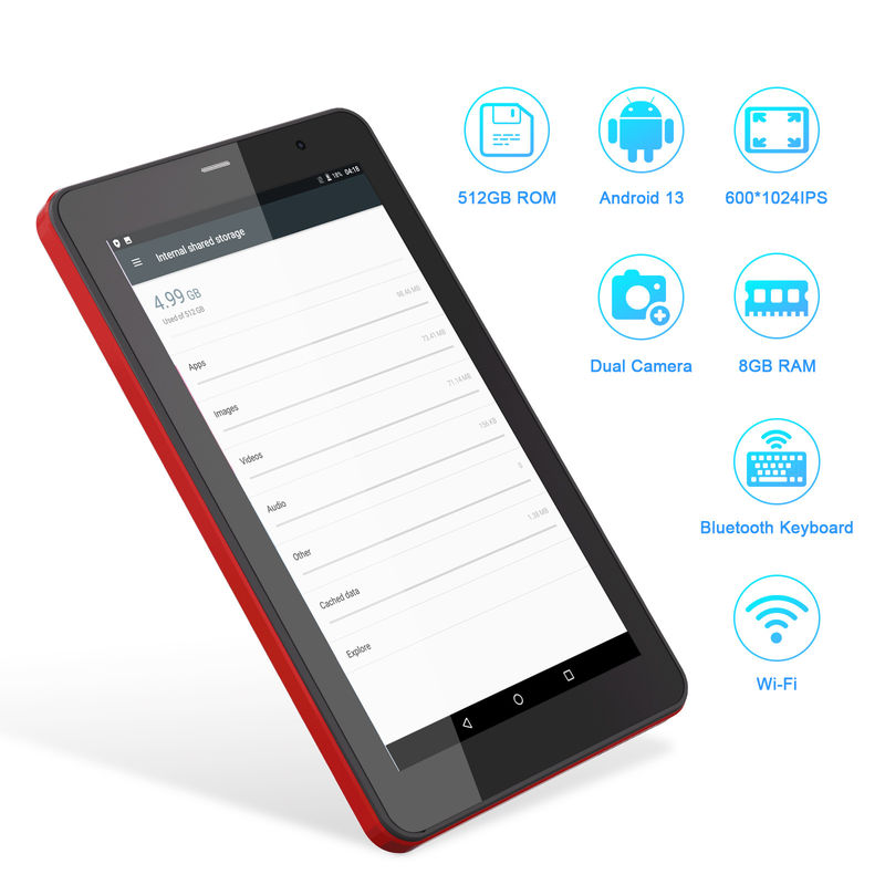 C Idea 7 Inch Android 13 Tablet, Dual Kamera, Dukungan Sim, Tablet Layar Sentuh Untuk Siswa   CM518pro Merah