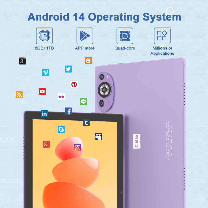 C Idea 10 inci Android 14 Tablet Pendidikan 512GB untuk Siswa dengan Dukungan SIM CM8200Plus Ungu