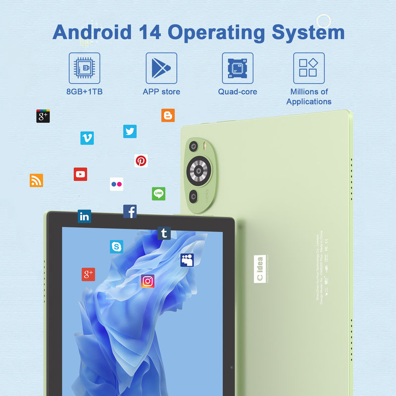 C Idea WIFI Android 14 Tablet layar sentuh dengan keyboard dan mouse CM8200plus Hijau