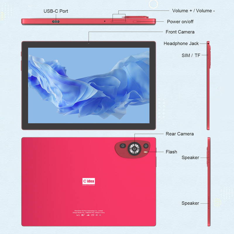 C Idea 10.1 Inch Android 14 Smart Tablet Pc Dengan Dual SIM dan Pen CM8200Plus merah