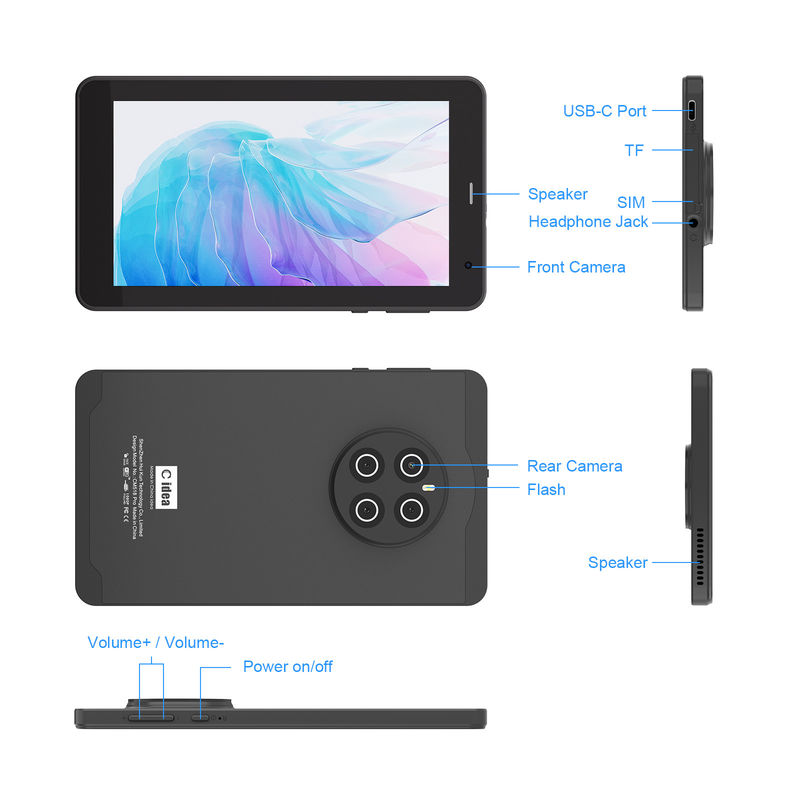 C Idea Android 13 Tablet 512GB Dengan SIM 7 Inch Tablet PC CM518 Pro Hitam