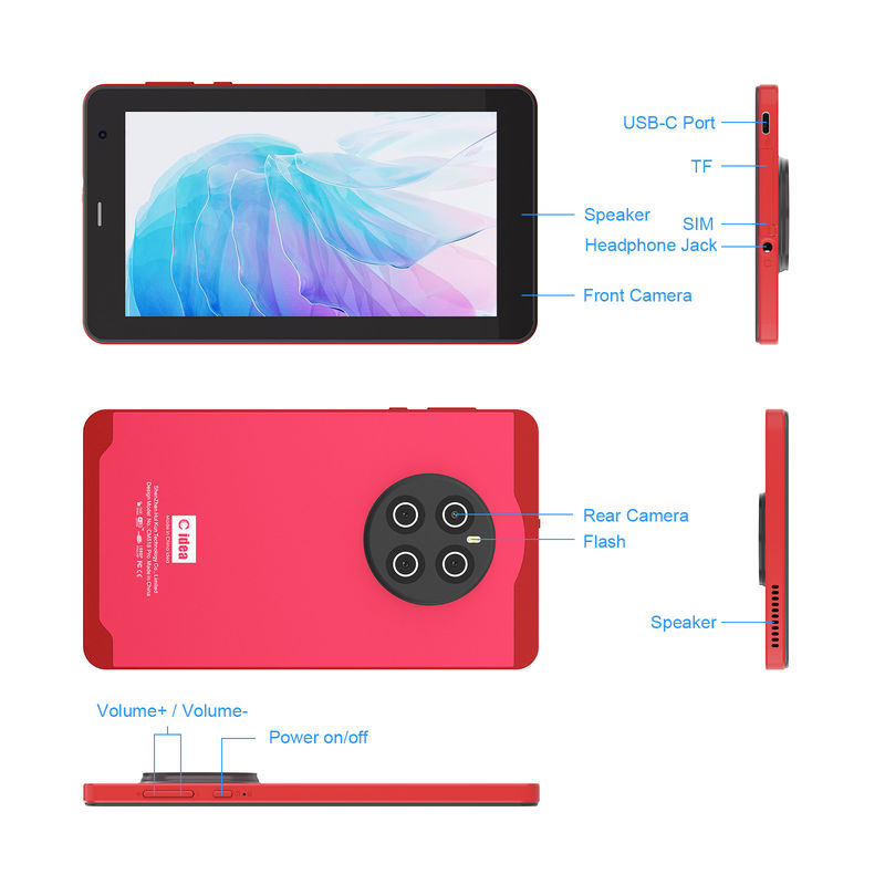 C Idea Android 13 Tablet Dengan SIM Wifi 7 Inch Touch Screen Tablet CM518 Pro Merah