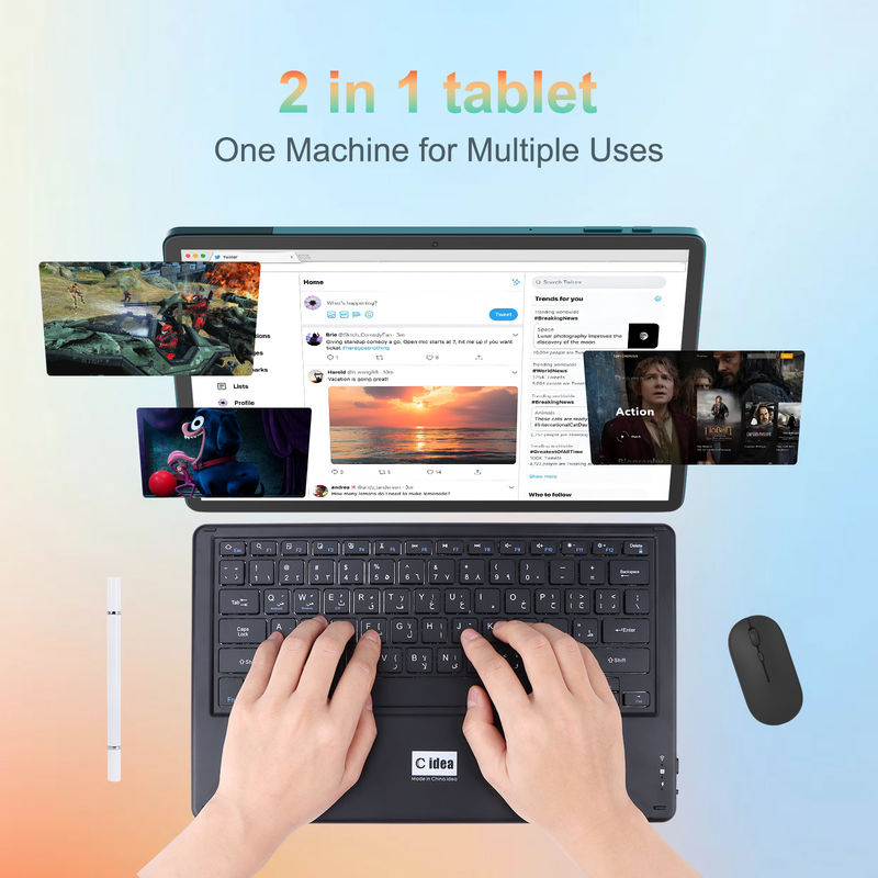 C Idea 14 Inch Tablet Baterai Besar Smart Tablet PC dengan Keyboard dan Mouse CM14000 plus biru