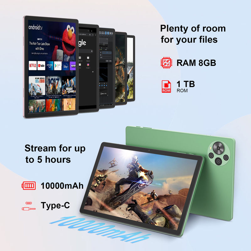 C Idea Terbaru 10,5 Inch Android 14 Tablet PC 2k Tablet dengan layar sentuh SIM CM10500 Plus hijau